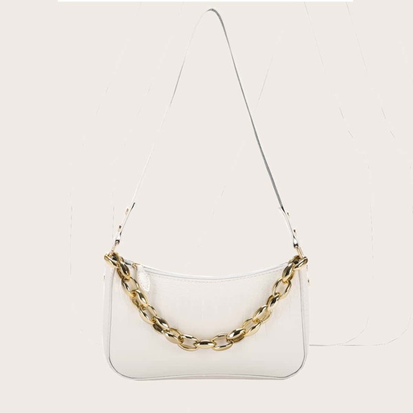 

Croc Embossed Baguette Bag, Beige