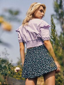 SHEIN WYWH Camisa corta fruncido ribete fruncido - Lila Púrpura - Ver 2