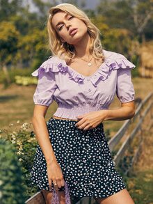 SHEIN WYWH Camisa corta fruncido ribete fruncido - Lila Púrpura - Ver 5