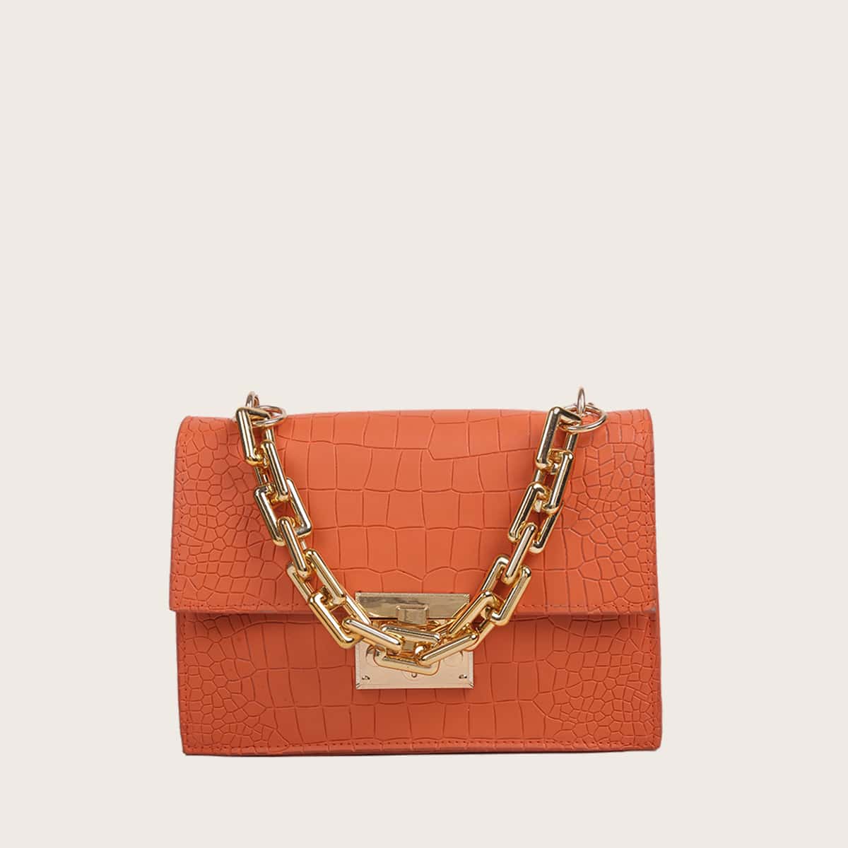 

Croc Embossed Chain Satchel Bag, Orange