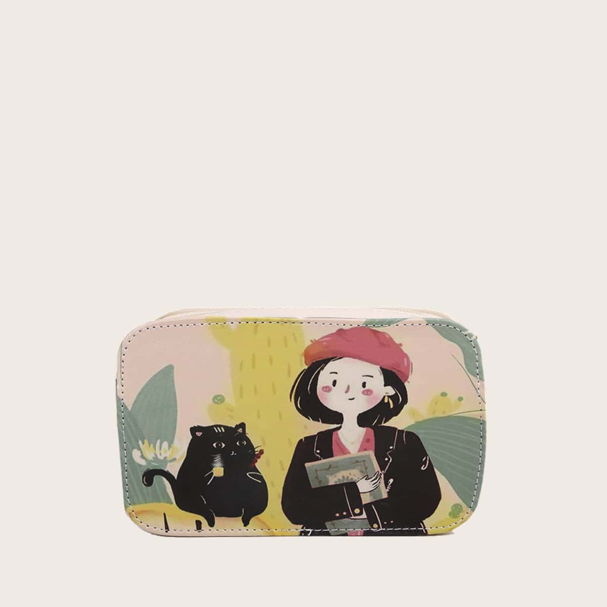 

Cartoon Figure & Cat Crossbody Bag, Multicolor