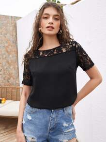 Top con encaje de espalda con ojal - Negro - Ver 1