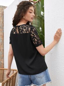 Top con encaje de espalda con ojal - Negro - Ver 2