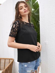 Top con encaje de espalda con ojal - Negro - Ver 3