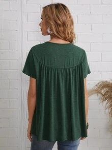 SHEIN Embroidery Detail Top - Dark Green - View 2