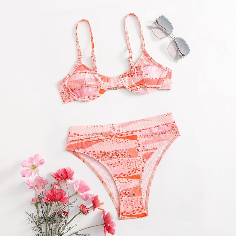 

All Over Print Rib Bikini Swimsuit, Multicolor