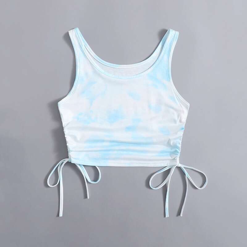 

Tie Dye Drawstring Ruched Tank Top, Blue and white