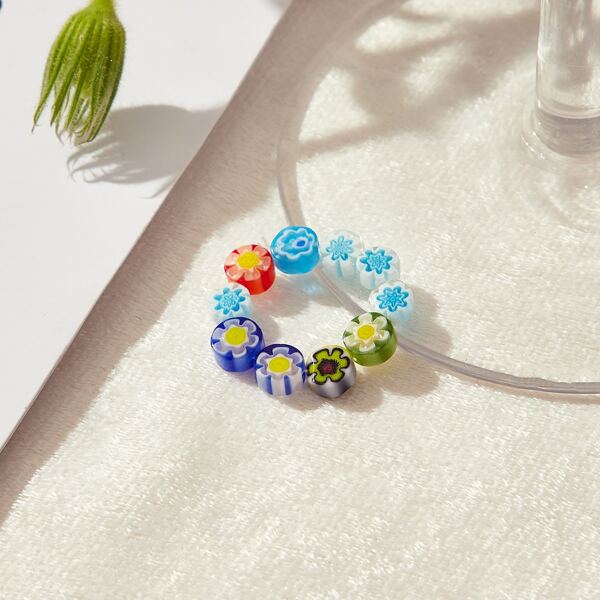 

Flower Print Beaded Ring, Multicolor