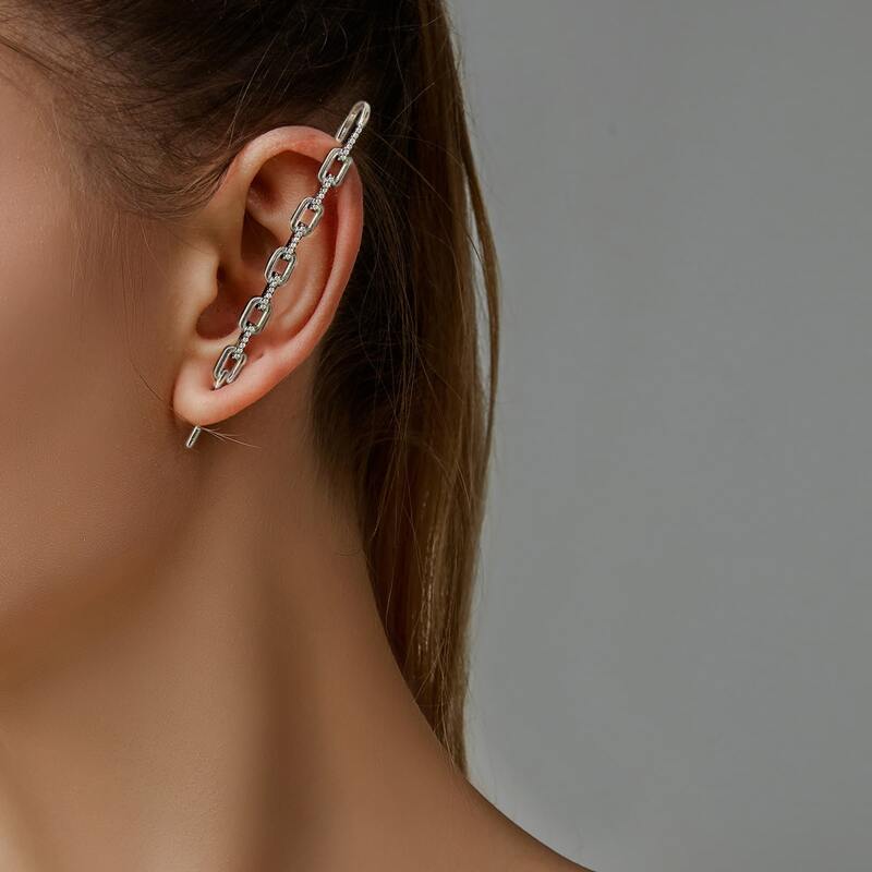 

1pc Rhinestone Chain Ear Cuff, Silver