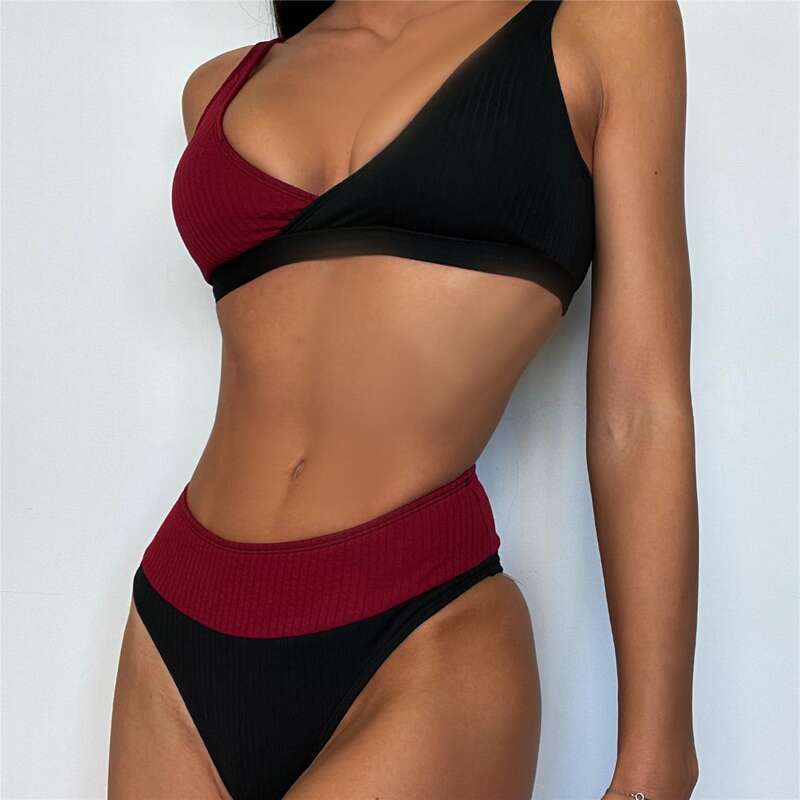 

Two Tone Wrap Bikini Swimsuit, Red