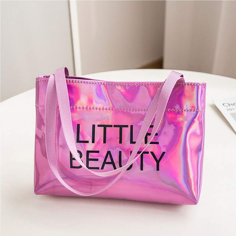 

Holographic Letter Graphic Satchel Bag, Purple