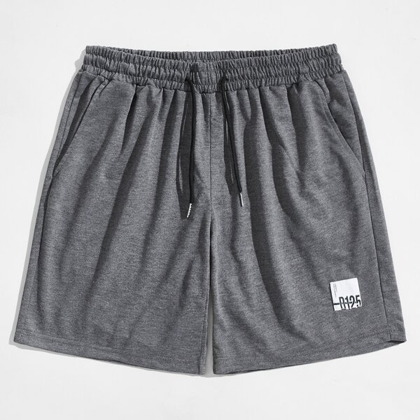 

Men Number Graphic Drawstring Waist Shorts, Grey
