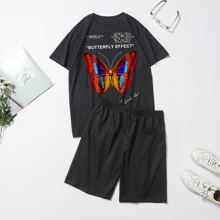 Guys Butterfly And Slogan Graphic Tee & Track Shorts