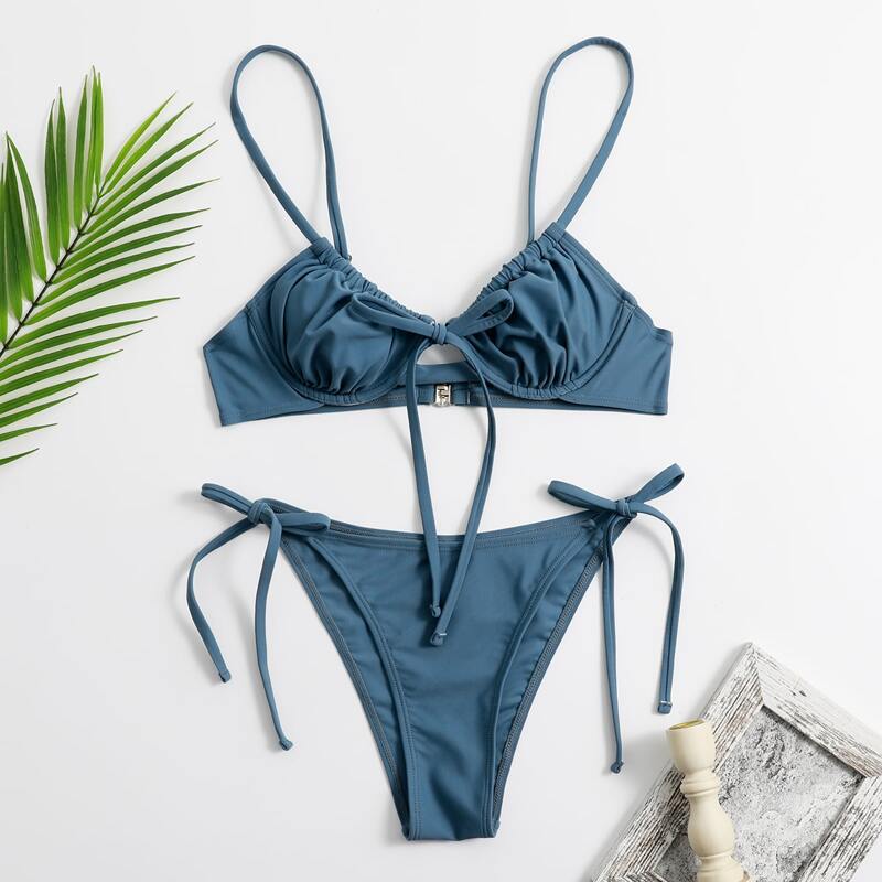

Bow Knot Tie Side Bikini Swimsuit, Blue