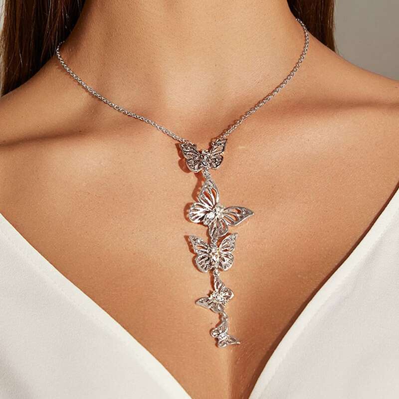 

Butterfly Y Lariat Necklace, Silver