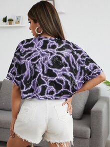 SHEIN Drop Shoulder Letter & Lightning Print Tee - Multicolor - View 2