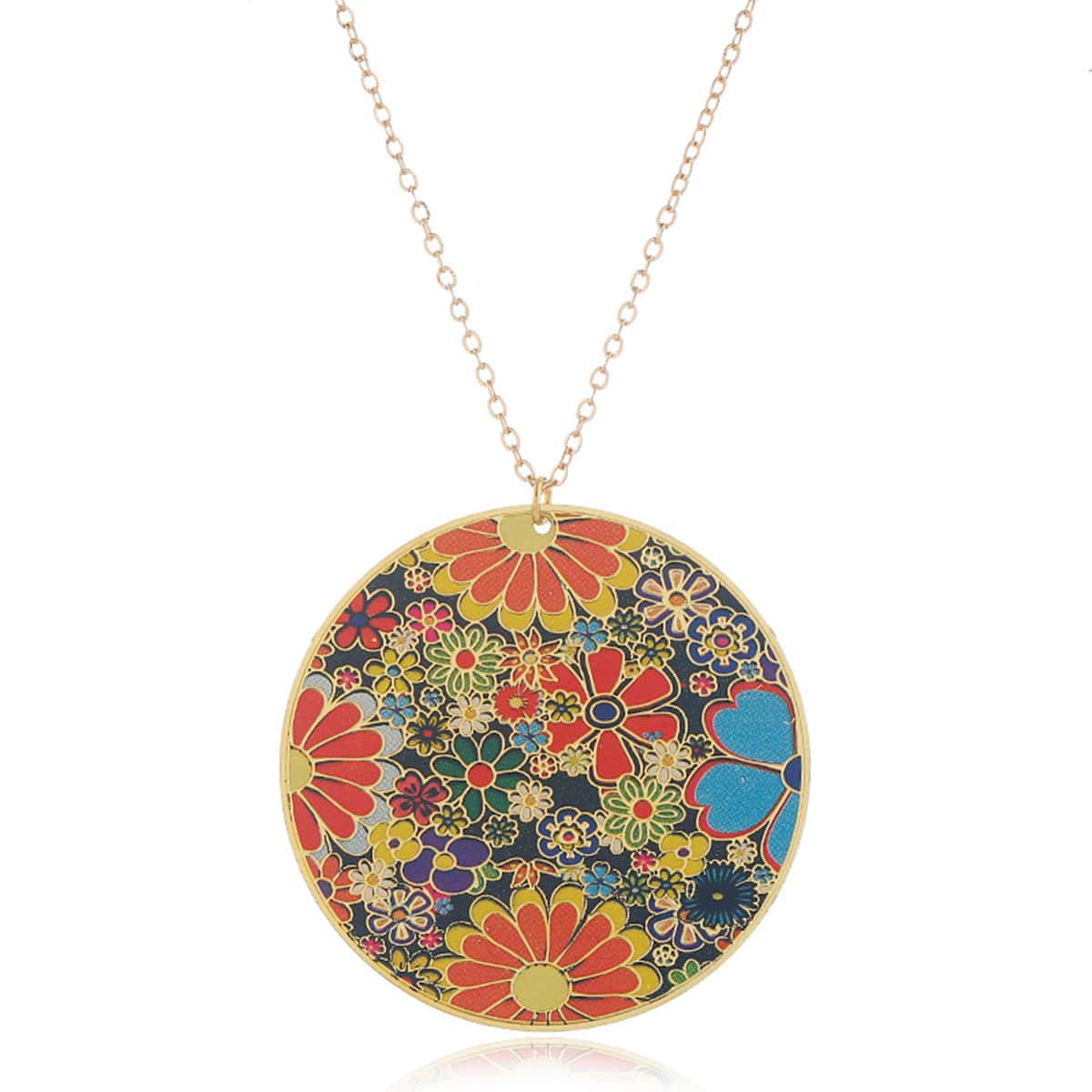 

Floral Coin Pendant Necklace, Multicolor
