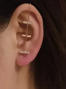 方晶鋯石裝飾耳釘 - 金黃色 - 查看 1