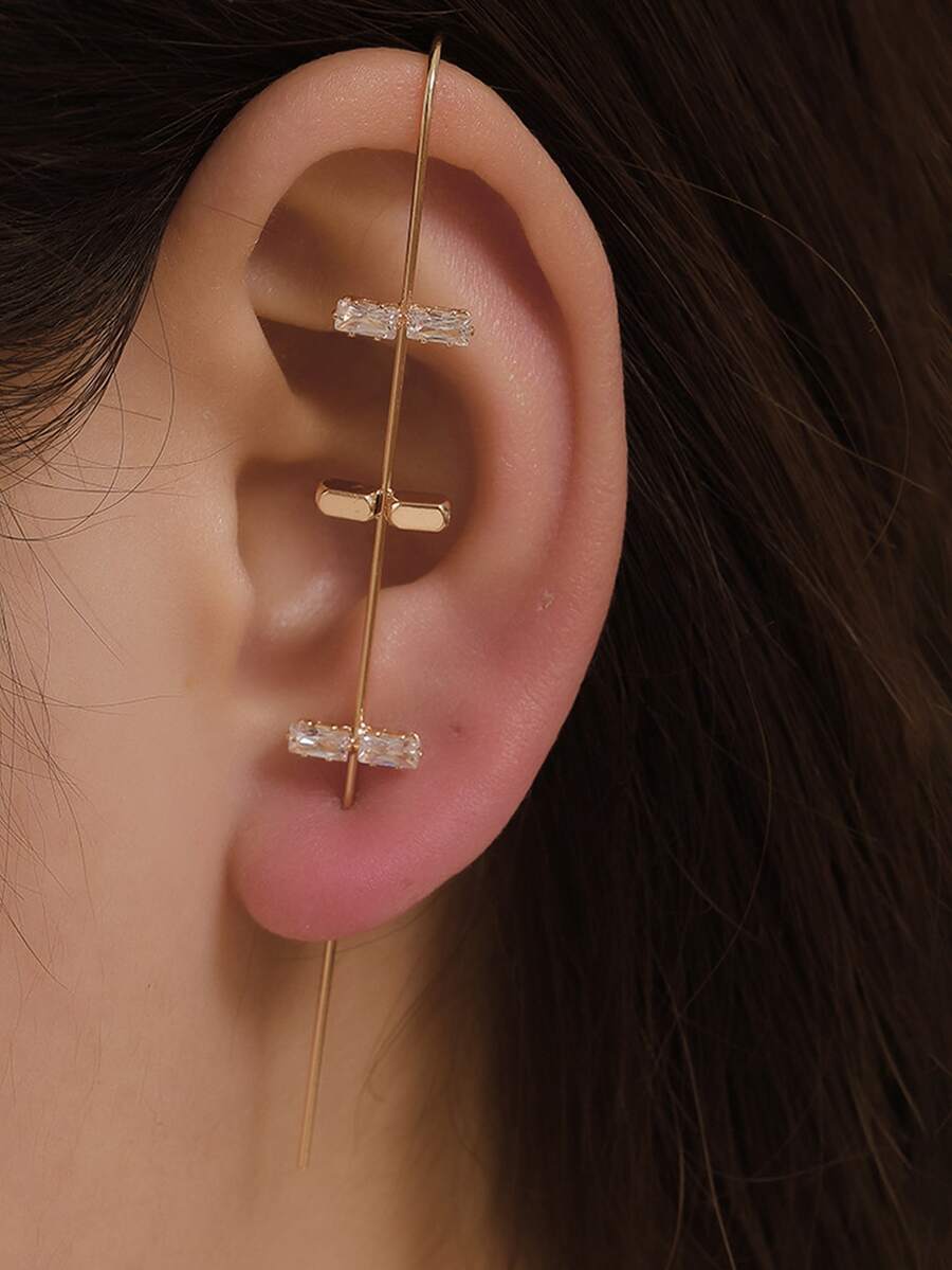 方晶鋯石裝飾耳釘 - 金黃色 - 查看 1