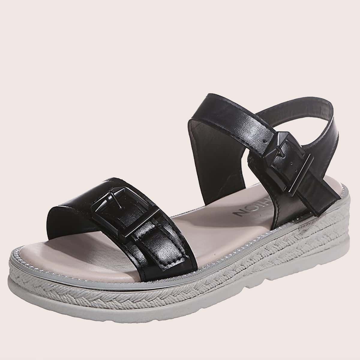 

Buckle Strap Wedge Sandals, Black