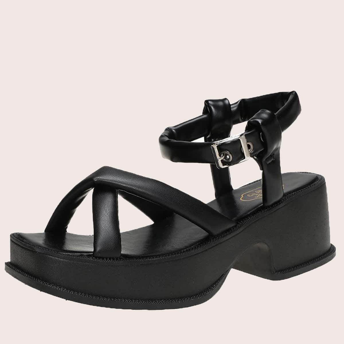 

Criss Cross Ankle Strap Wedge Sandals, Black