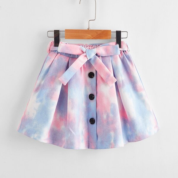 

Toddler Girls Button Front Belted Tie Dye Skirt, Multicolor