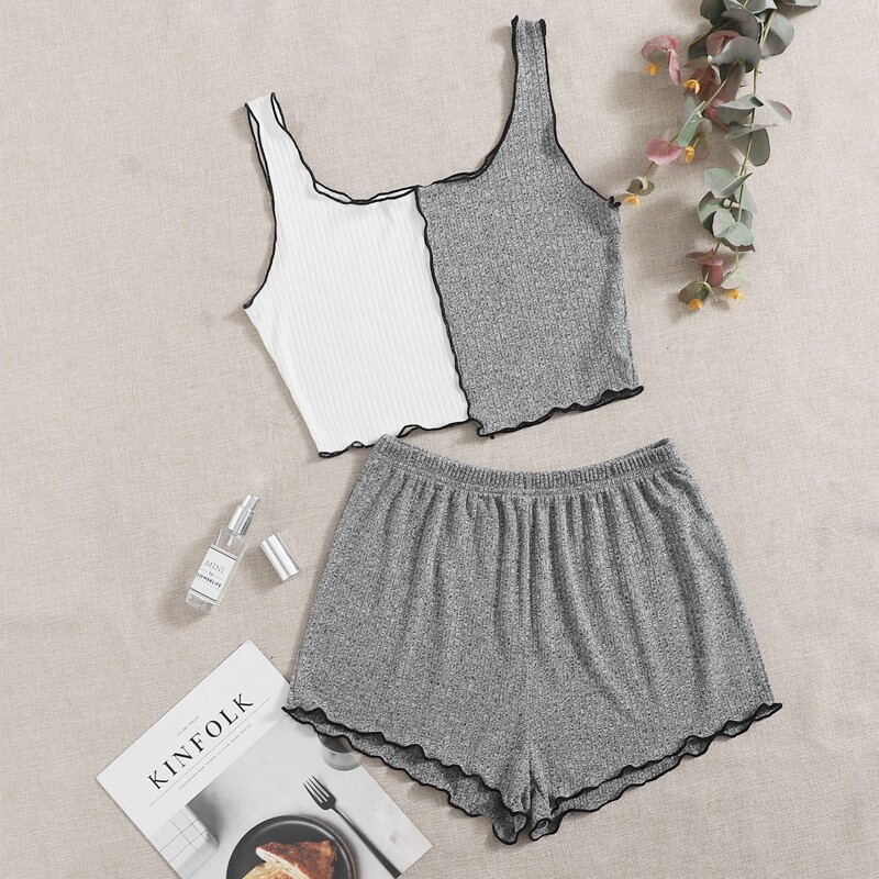 

Two Tone Tank Top With Shorts Set, Multicolor