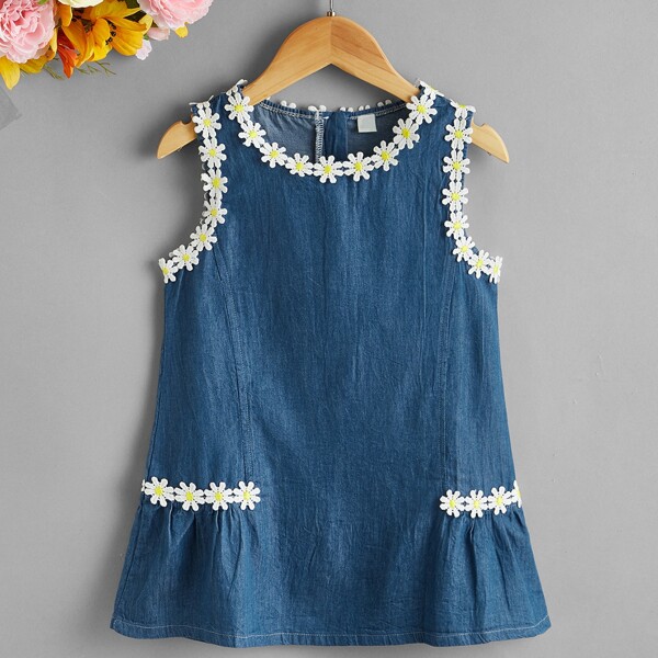 

Toddler Girl Daisy Floral Appliques Denim Dress, Medium wash