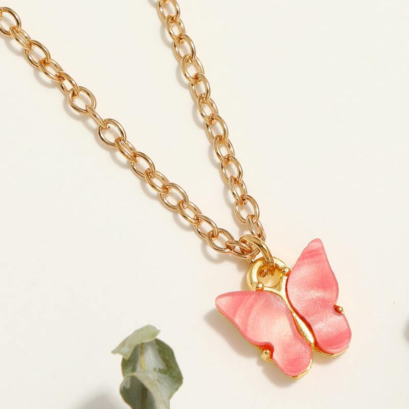 

Butterfly Pendant Necklace, Hot pink