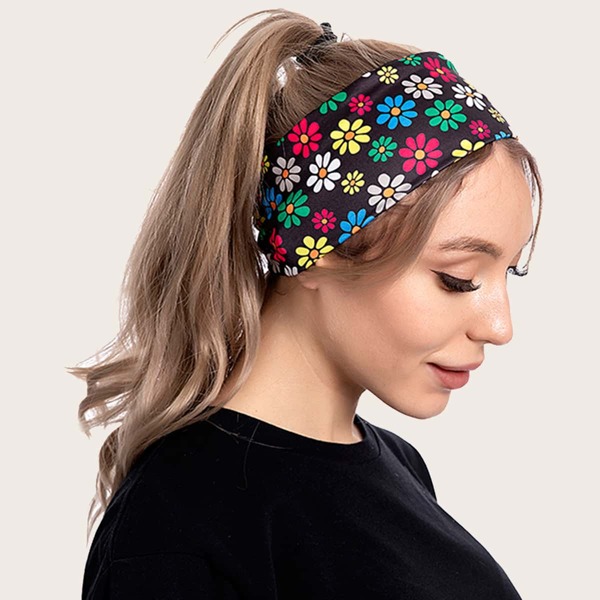 

Flower Print Hair Band, Black