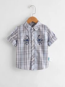小男童格紋和卡通圖案襯衫