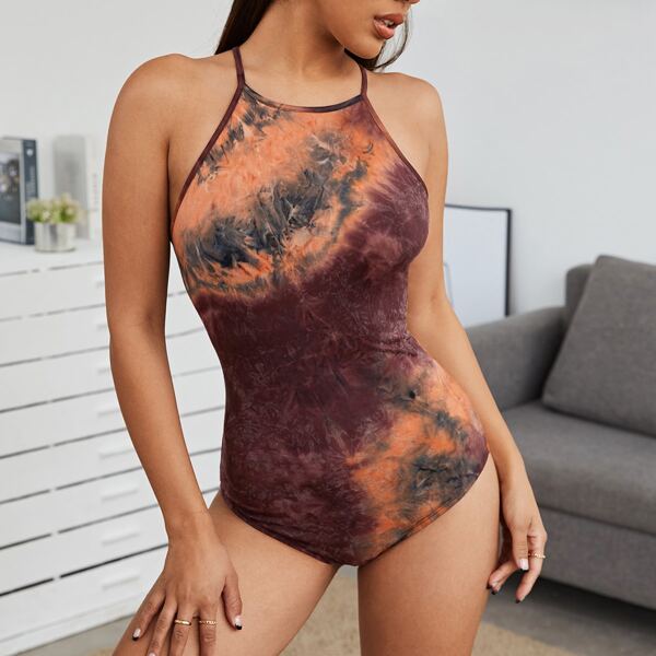

Tie Dye Halter Bodysuit, Multicolor