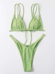 Conjunto de bikini de corte alto para vacaciones de verano en la playa - Verde - Ver 1