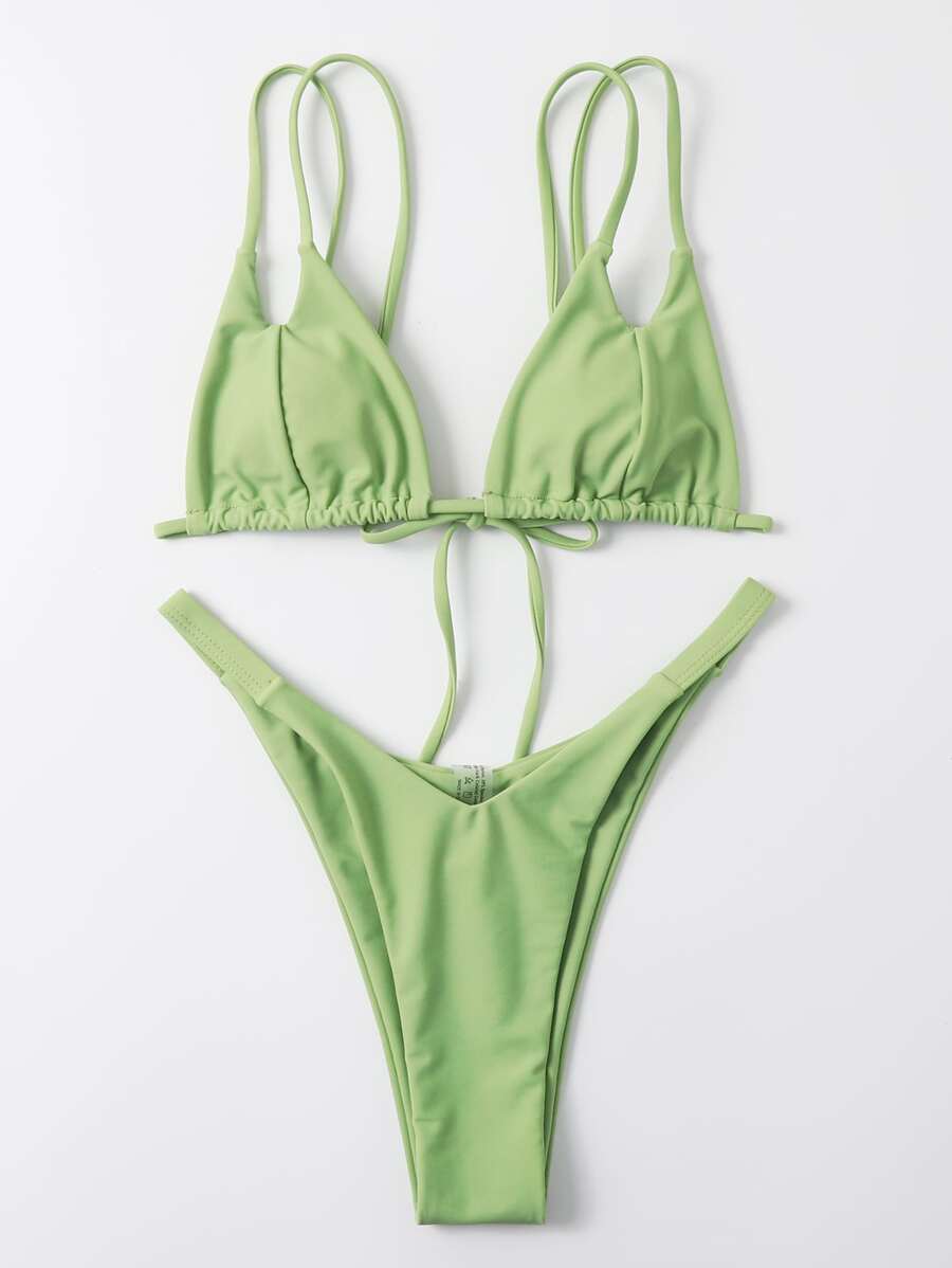 Conjunto de bikini de corte alto para vacaciones de verano en la playa - Verde - Ver 1
