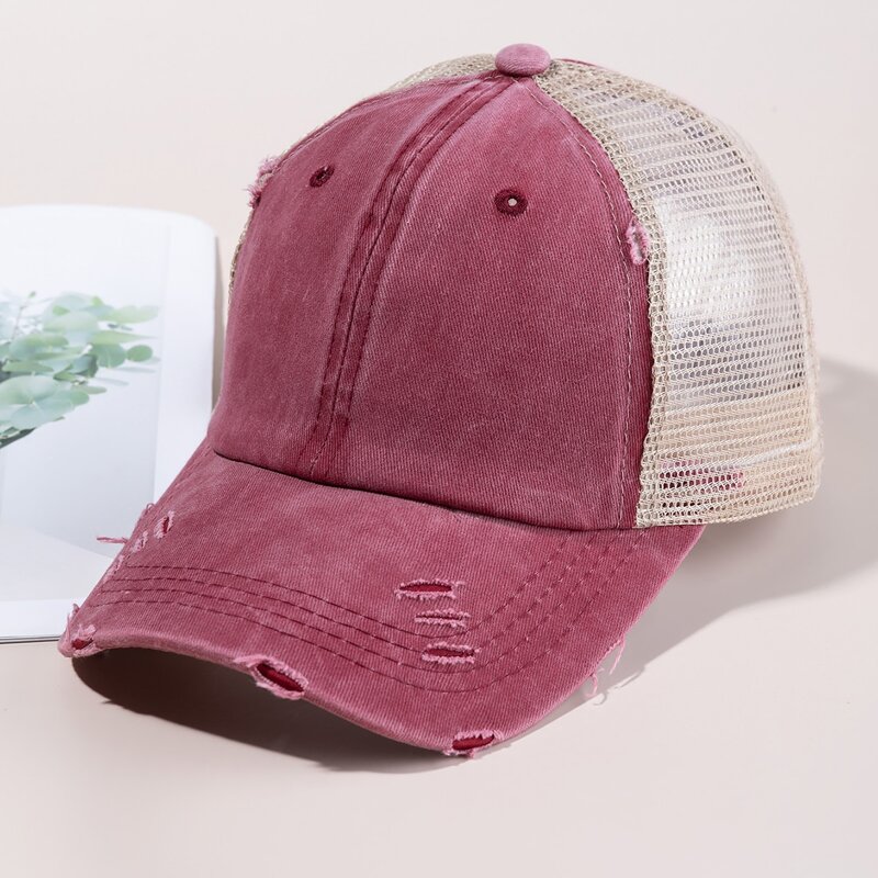 

Contrast Mesh Ripped Baseball Cap, Multicolor