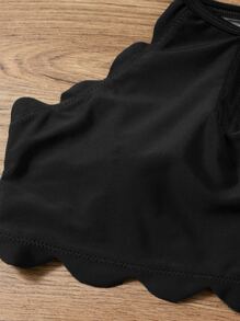 Leaf Pattern Scallop Trim Bikini Set Summer Beach - Black - View 4