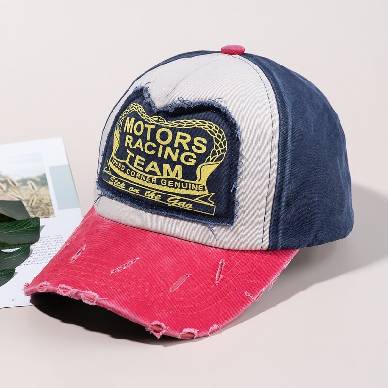

Letter Print Ripped Baseball Cap, Multicolor