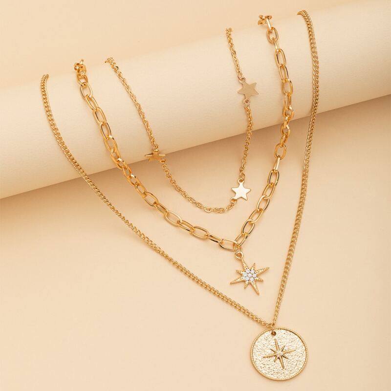 

Rhinestone Star & Coin Layered Necklace, Gold