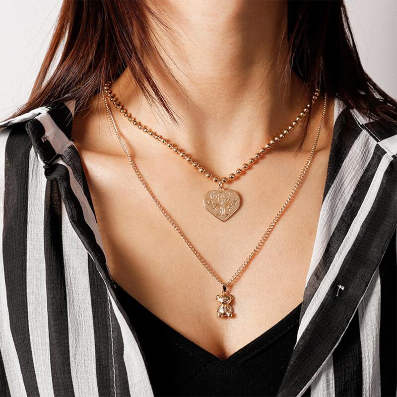 

Heart & Bear Layered Necklace, Gold