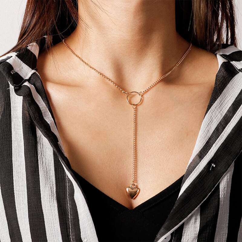 

Ring & Heart Y Lariat Necklace, Gold