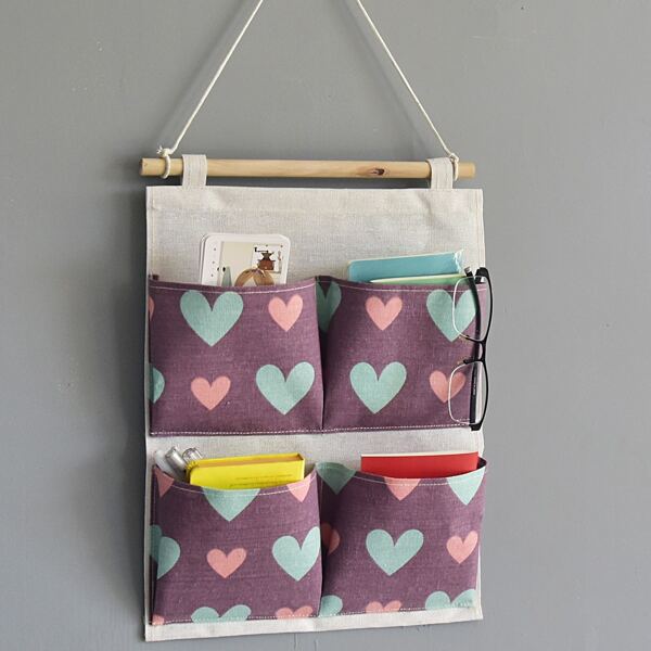 

Heart Print Hanging Storage Bag, Purple