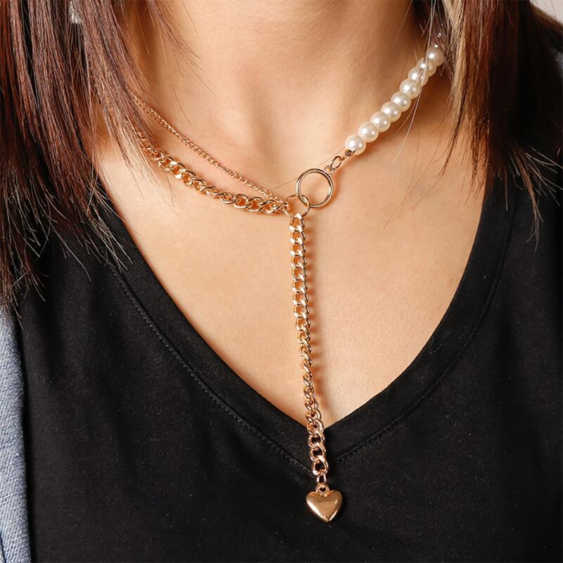 

Heart Faux Pearl Y Lariat Necklace, Gold