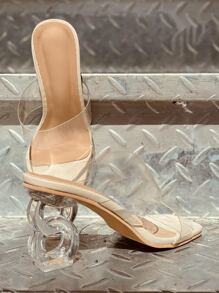 Clear Sculptural Heeled Mules - Clear - View 7