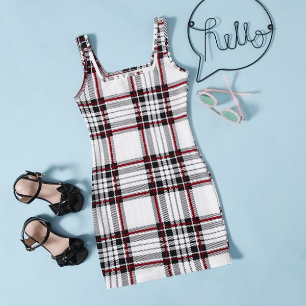 

Girls Tartan Sleeveless Dress, Multicolor