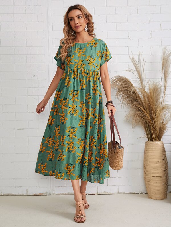 EMERY ROSE Floral Print Smock Dress