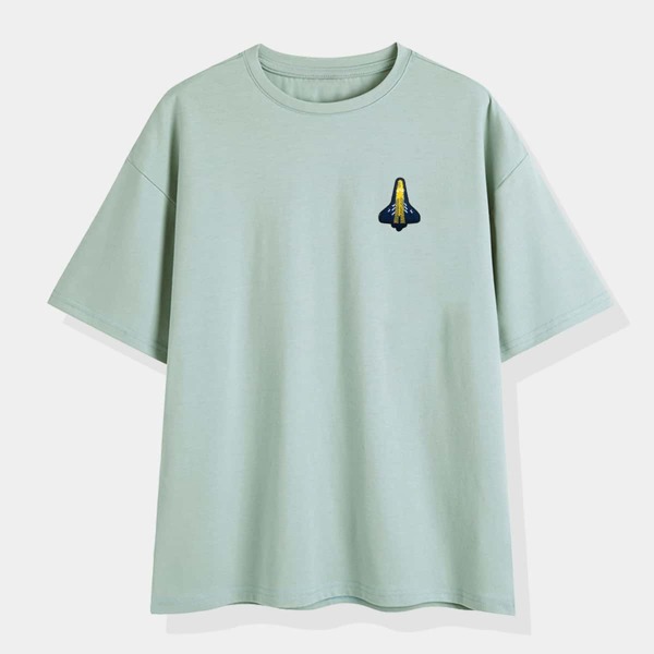 

Men Embroidered Drop Shoulder Tee, Mint green