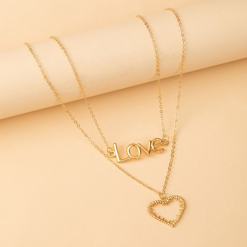 

Heart & Letter Layered Necklace, Gold