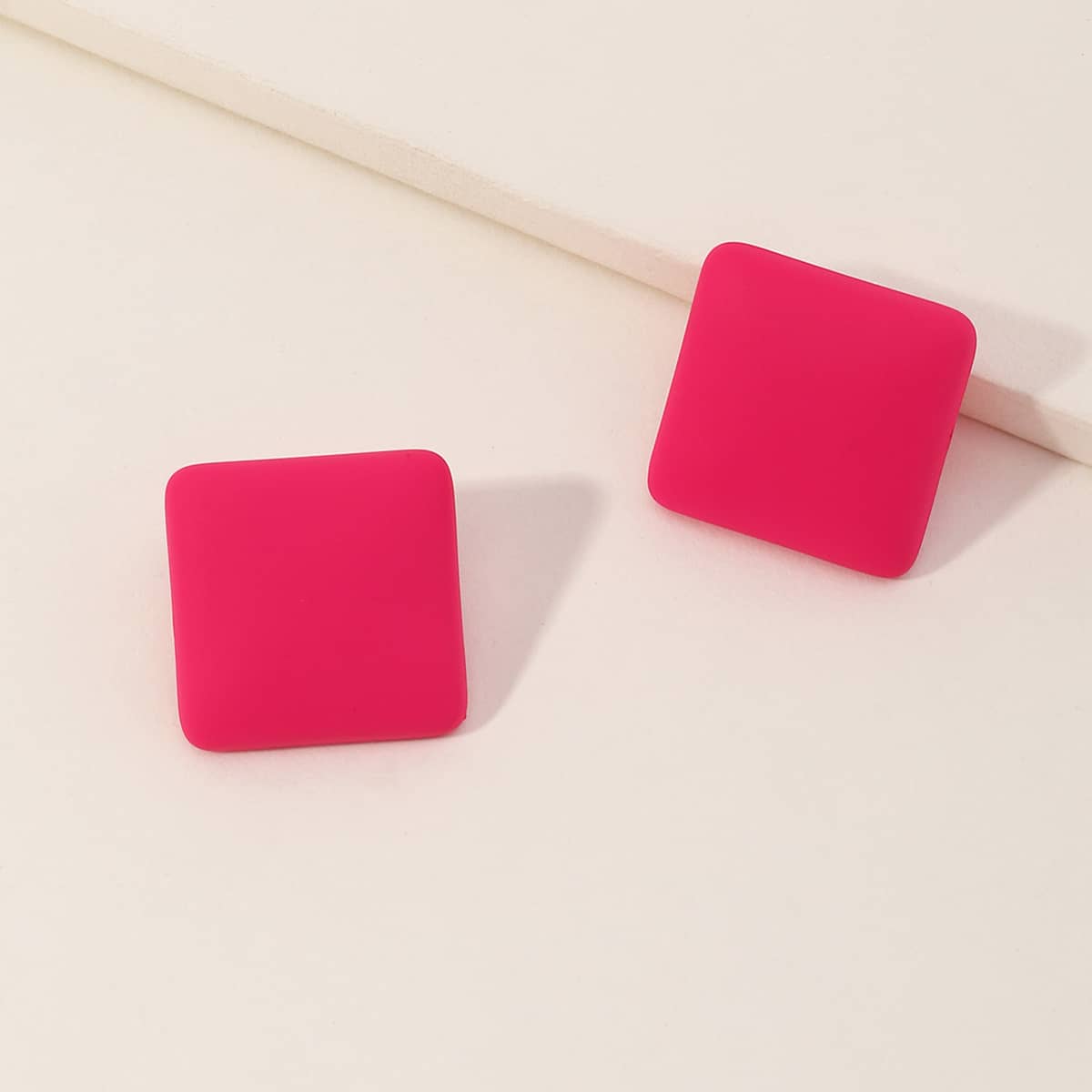 

Square Stud Earrings, Hot pink