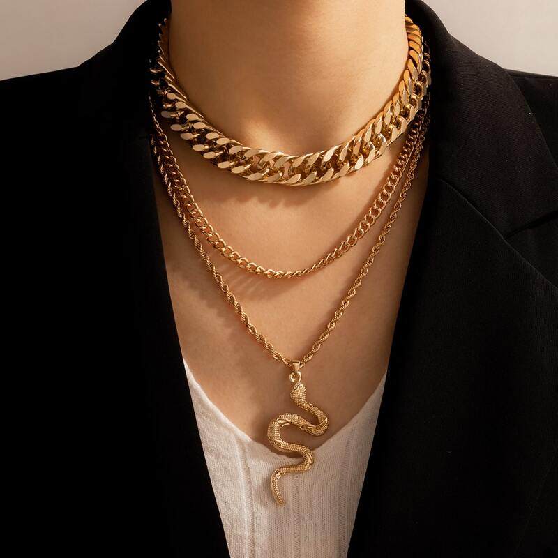 

Snake Layered Chain Necklace, Gold