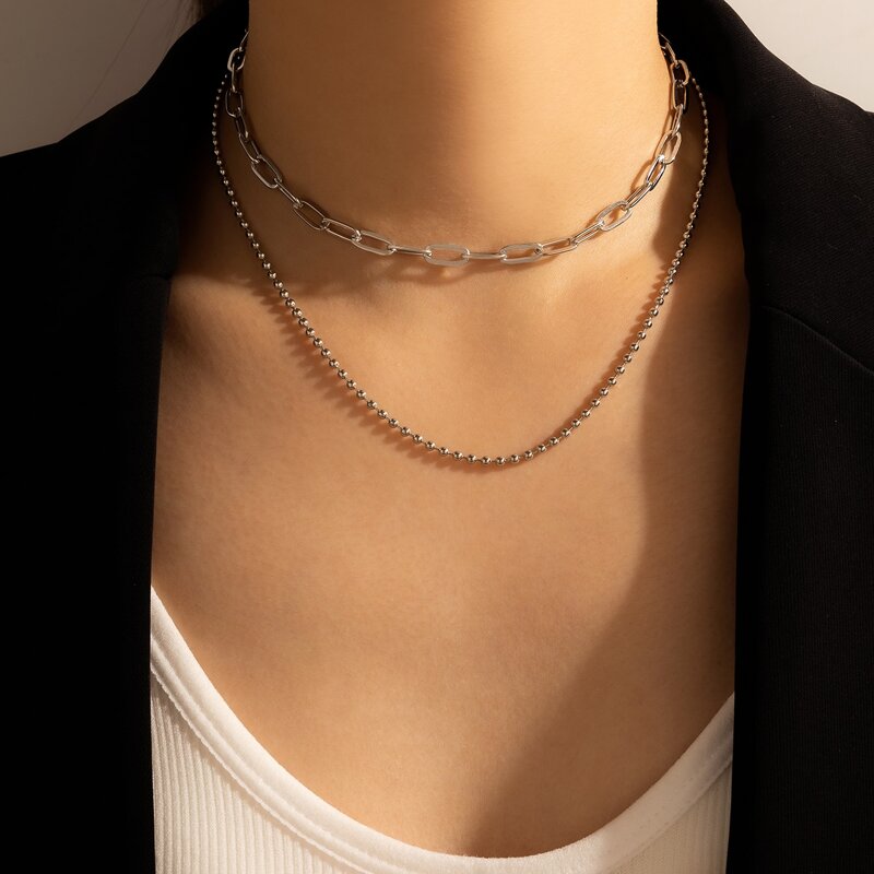 

Simple Layered Chain Necklace, Silver